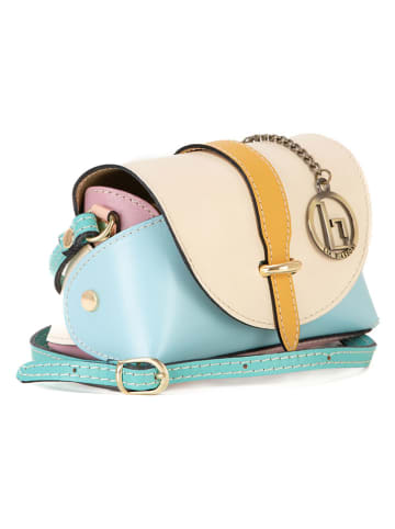 Lia Biassoni Skórzana torebka "Gerace" w kolorze kremowo-błękitnym - 17 x 12 x 8 cm