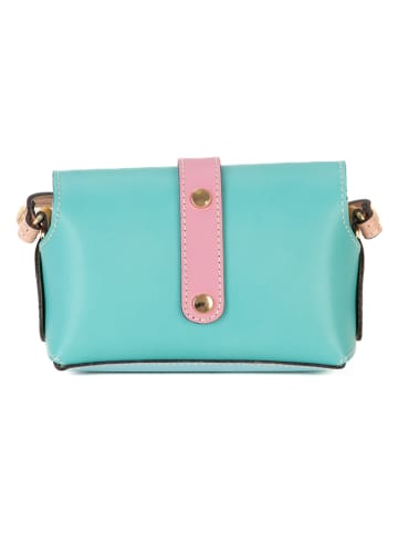 Lia Biassoni Leder-Umhängetasche in Hellblau/ Creme - (B)17 x (H)12 x (T)8 cm