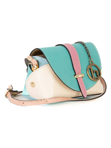 Lia Biassoni Leder-Umhängetasche in Hellblau/ Creme - (B)17 x (H)12 x (T)8 cm