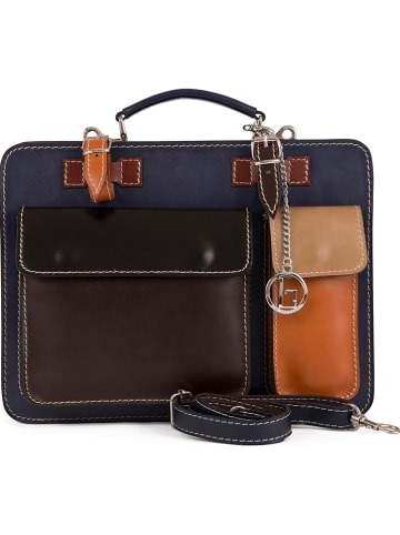 Lia Biassoni Leder-Businesstasche "Melito" in Dunkelblau/ Braun - (B)23 x (H)26 x (T)8 cm