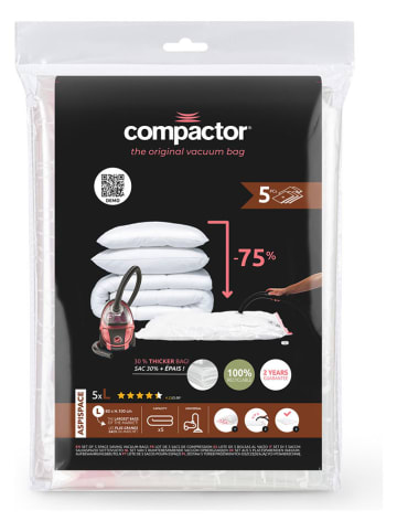 Compactor 5er-Set: Vakuumbeutel in Weiß - (L)100 x (B)80 cm