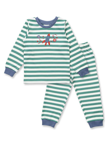 Sense Organics Pyjama "Long John" in Weiß/ Grün