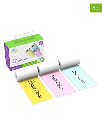 myFirst 3er-Set: Aufkleber-Rollen ''Col.'' in Hellblau/ Rosa/ Gelb - (L)360 x (B)5,7 cm