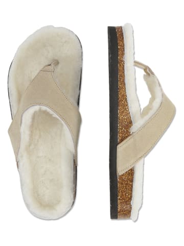 Ilse Jacobsen Leren teenslippers beige