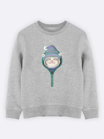WOOOP Sweatshirt "Cat in the Zip" in Grau
