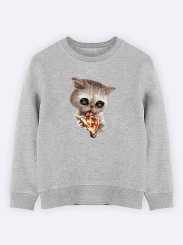 WOOOP Sweatshirt "Cat loves pizza" in Grau