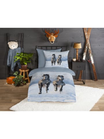 Good Morning Flanellen beddengoedset "Snowhorses" grijs