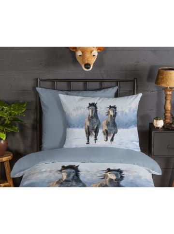 Good Morning Flanellen beddengoedset "Snowhorses" grijs