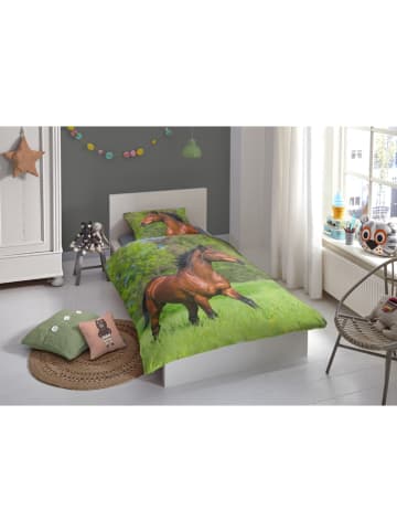 Good Morning Bettwäsche-Set "Running horse" in Grün/ Braun