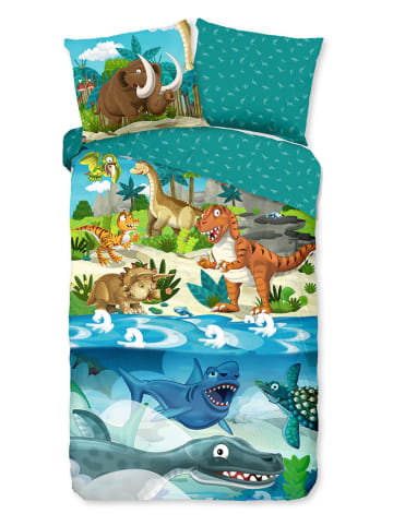 Good Morning Komplet pościeli w kolorze turkusowym ze wzorem