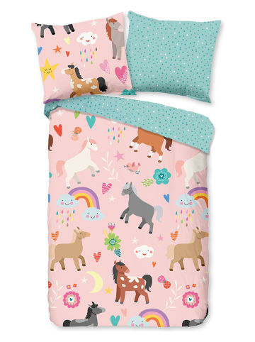 Good Morning Komplet pościeli "Horses" w kolorze jasnoróżowym ze wzorem