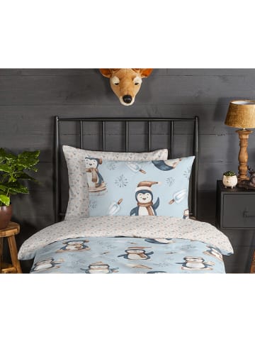 Good Morning Flanellen beddengoedset "Jani" lichtblauw/crème