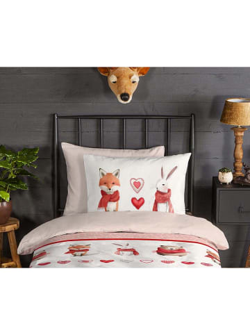 Good Morning Flanell-Bettwäsche-Set "Timmy" in Weiß/ Rot