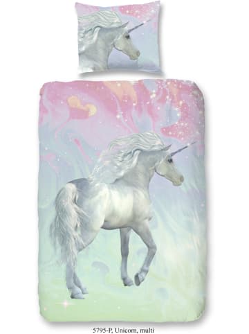 Good Morning Beddengoedset "Unicorn" roze/groen