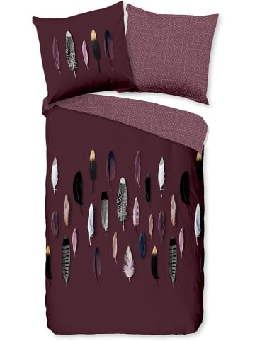 Good Morning Renforcé beddengoedset "Feathers" donkerrood