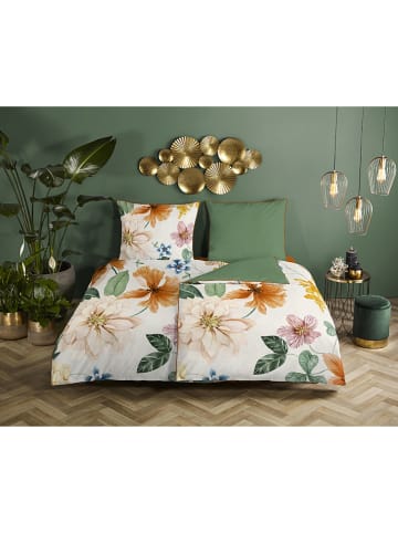 Descanso Komplet pościeli satynowej "Annabelle" w kolorze zielonym ze wzorem