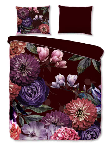 Descanso Satin-Bettwäsche-Set "Bloomie" in Bordeaux/ Bunt