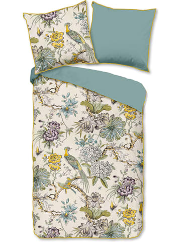 Descanso Satin-Bettwäsche-Set "Wood" in Beige/ Hellblau