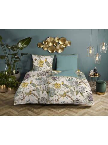 Descanso Satijnen beddengoedset "Wood" beige/lichtblauw