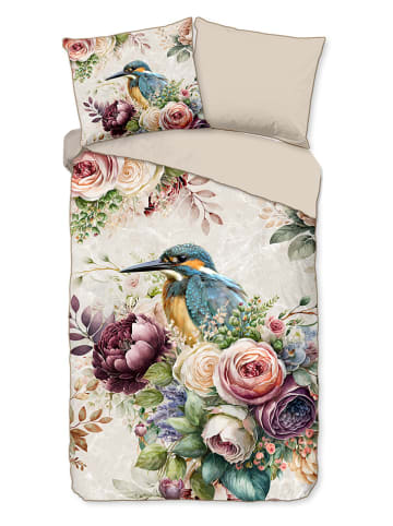 Descanso Komplet pościeli satynowej "Verde" w kolorze beżowym ze wzorem