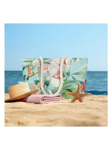 Descanso Strandtas "Fungi" lichtblauw/meerkleurig - (L)60 x (B)43 cm