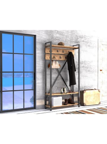 Evila Garderobe "Alfa" in Braun - (B)90 x (H)180 x (T)34 cm