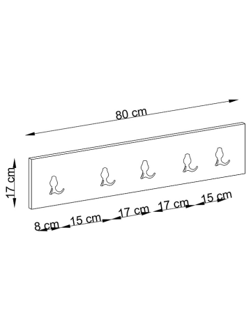 Evila Wandgarderobe in Weiß - (B)80 cm - (H)17 cm - (T)1,8 cm
