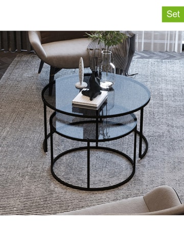 Evila 2-delige set: bijzettafels "Tokyo" zwart