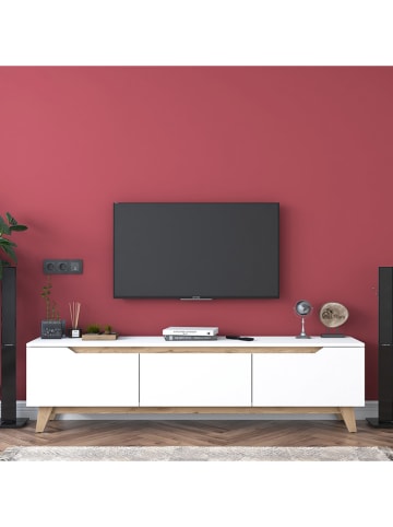 Evila Szafka RTV w kolorze białym - 180 x 48,6 x 35 cm