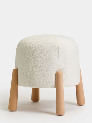 Evila Pouf "Floki" in Weiß/ Hellbraun - (H)43 x Ø 40 cm