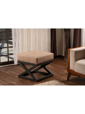 Evila Pouf "Krupa" in Beige - (B)46 x (H)44 x (T)46 cm