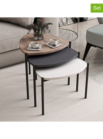 Evila 3-delige set: bijzettafels "Lenny" lichtbruin/antraciet/wit
