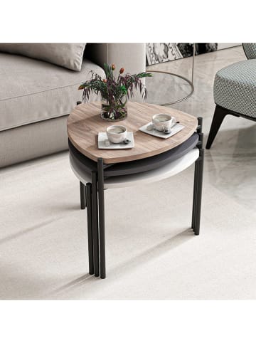 Evila 3-delige set: bijzettafels "Lenny" lichtbruin/antraciet/wit