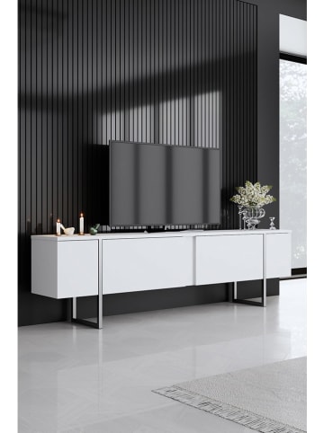 Evila Szafka RTV "Luxe" w kolorze srebrno-białym - 180 x 50 x 30 cm