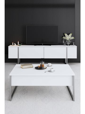 Evila TV-Regal "Luxe" in Weiß/ Silber - (B)180 x (H)50 x (T)30 cm