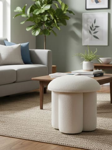 Evila Poef "Magnus" wit - (H)48 x Ø 45 cm