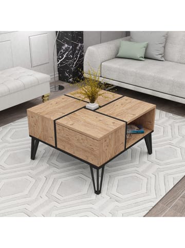 Evila Salontafel lichtbruin/zwart - (B)71,8 x (H)43,8 x (D)71,8 cm