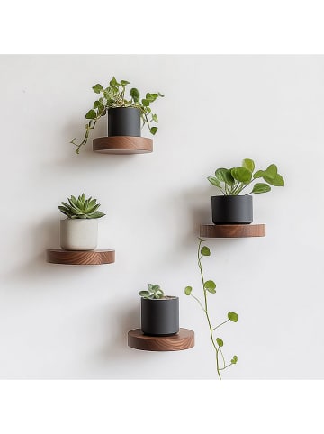 Evila 4er-Set: Wandregale in Braun - Ø 12 cm