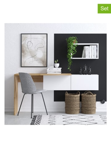 Evila 2-delige set: bureau met wandmeubel wit/naturel
