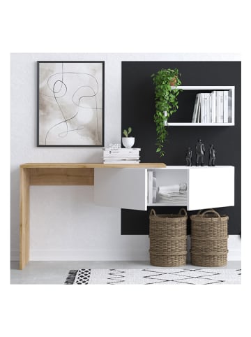 Evila 2-delige set: bureau met wandmeubel wit/naturel