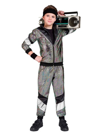 Carnival Party 2-delig kostuum "80's" zwart/zilverkleurig