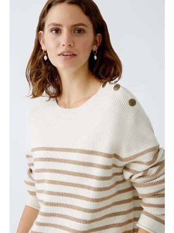 Oui Pullover in Weiß/ Camel