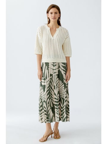 Oui Plisseerock in Grün/ Weiß