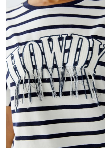 Oui Shirt in Weiß/ Blau