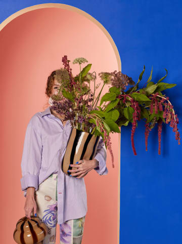 Byon Vase "Curt" in Beige/ Schwarz - (H)30 x Ø 20 cm