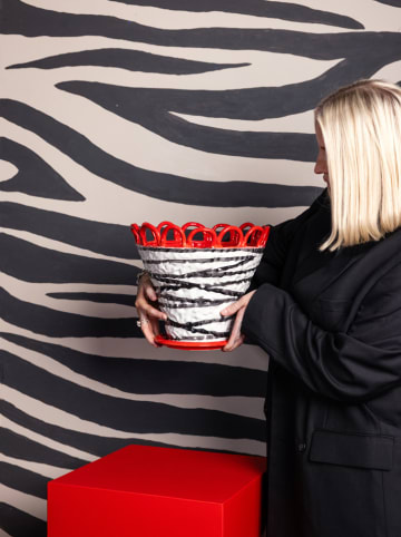 Byon Bloempot "Patty" rood/zwart - (H)30 x Ø 26,6 cm