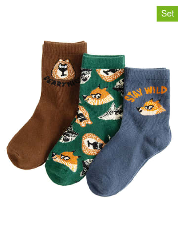 COOL CLUB 3er-Set: Socken in Hellbraun/ Grün/ Blau