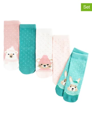 COOL CLUB 5er-Set: Socken in Rosa/ Türkis/ Creme
