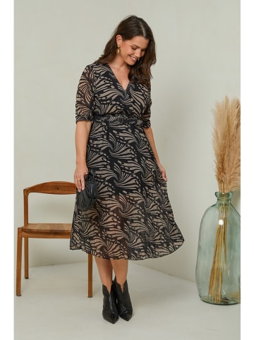 Curvy Lady Kleid in Schwarz/ Beige