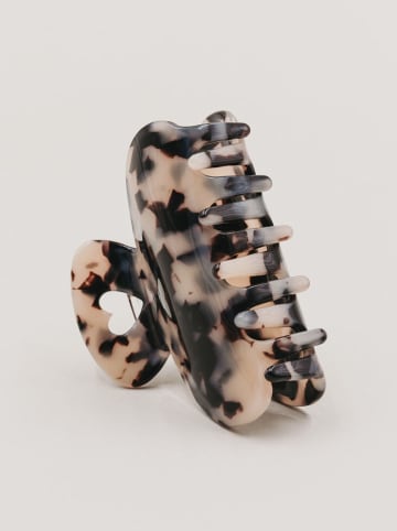 Eulenschnitt Haarklammer ''Herz'' in Beige/ Schwarz - (L)7 cm